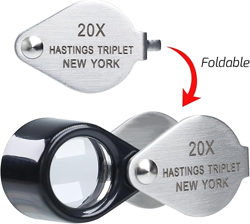 Miniatura 4 de Jewelers - Lupa plegable de 20 unidades, diseño mini de 20 aumentos, lente de cristal óptico, triplete, de acero inoxidable, tamaño de bolsillo,