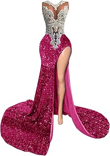 MTVOPN Split Sequin Prom Dresses Beaded Rhinestone Celebrity Mermaid Pageant Gala Evening Party Dress Price In India