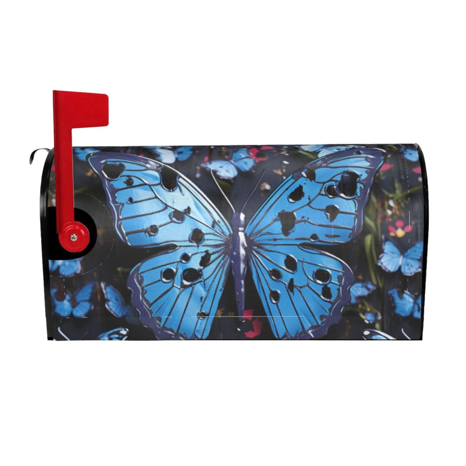 Blue Butterfly Mailbox Covers Magnetic Wraps Post Letter Box Cover Garden Home Decor 21x18 in