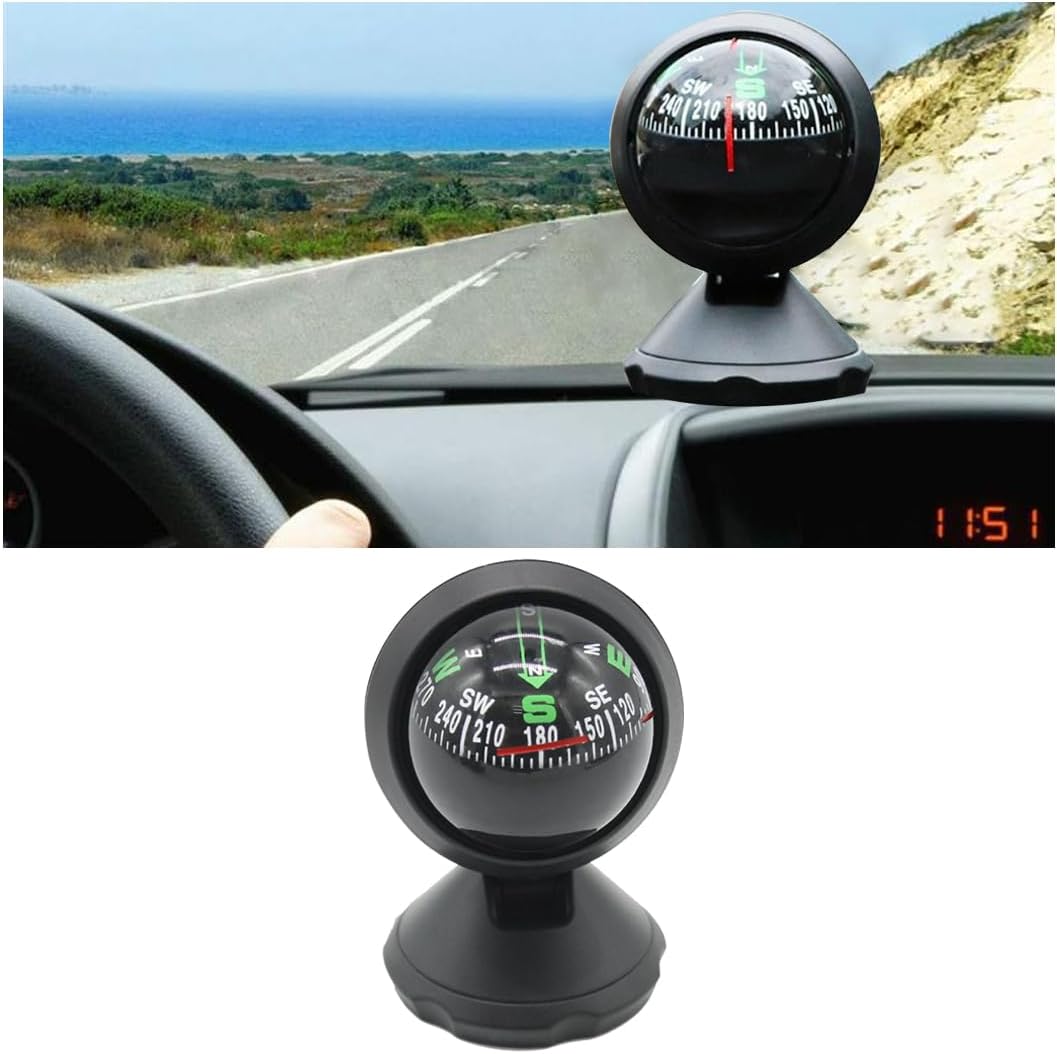 BESULEN Car Compass Ball, Dash Mount Adjustable Compass Ball with Bottom Stick, Navigation Hiking Direction Pointing Guide Ball for Marine Boat Truck Caravan Outdoor, Universal Car Accessories