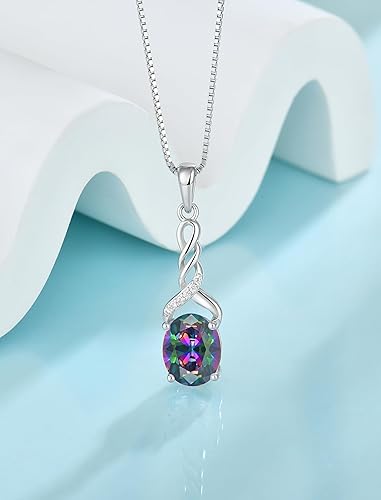 Miniatura 6 de Collar para mujer de plata de ley 925 con piedra natal ovalada con circonita cúbica infinita, collares con colgante para ella, regalos de cumpleaños