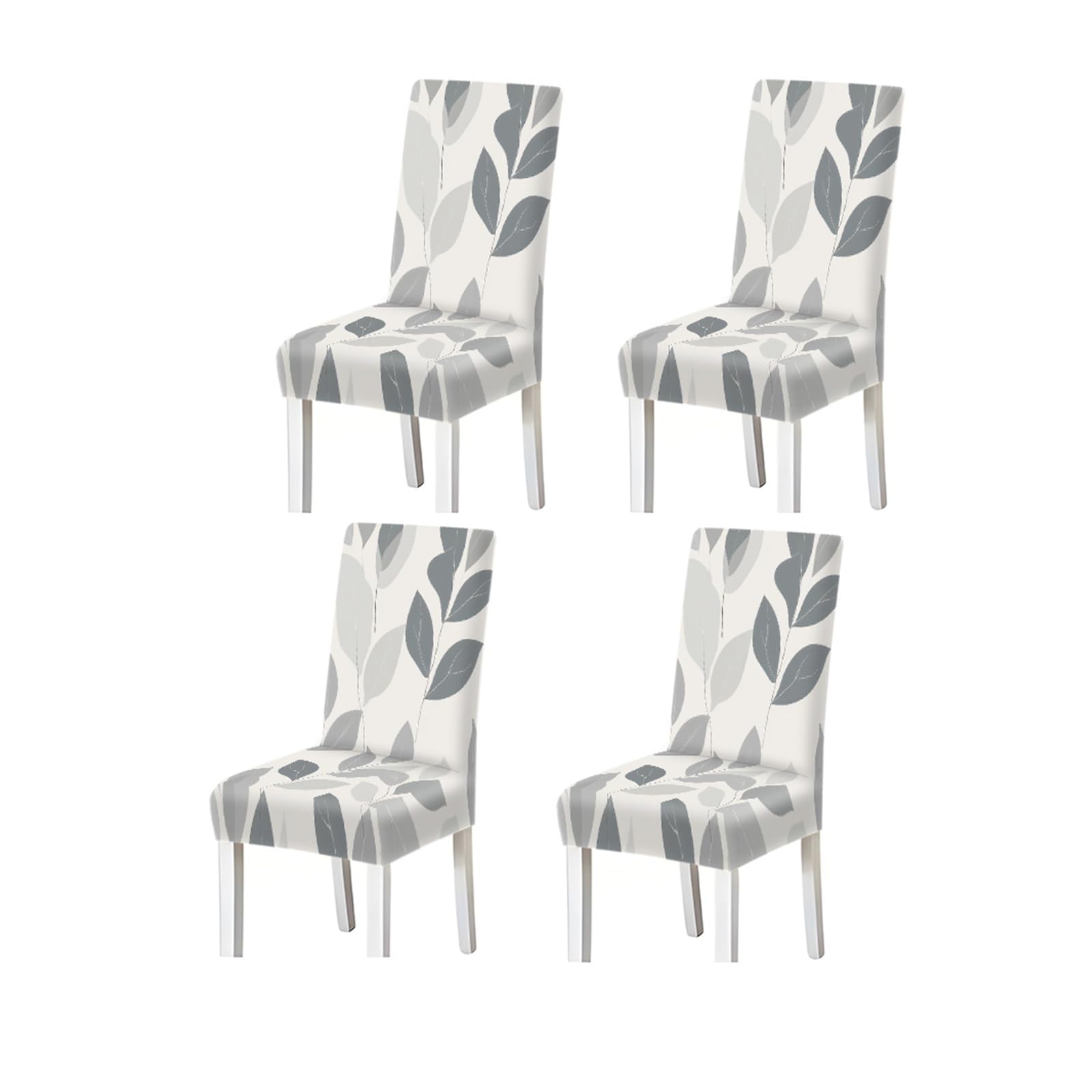 Bosuybn One Color Gray White Leaf Botanical Pattern Print Dining Chair Covers Set Of 2/4/6, Stretch Slipcovers For Kitchen Dining Room Furniture Protectors For Home Dining Room(4Pcschair Cover)