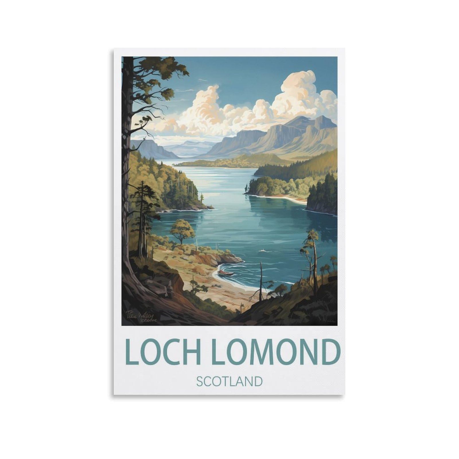 Puplum Unframe-Style Loch Lomond Scotland Vintage Travel Poster Landscape 08X12inch(20X30cm) Canvas Wall Art Posters For Living Room Decor Paintings For Home Decor