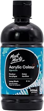 Mont Marte Signature Black Acrylic Paint, 16.9oz 500ml, Semi-Matte Finish, Suitable for Canvas, Wood, Fabric, Leather, Cardboard, Paper, MDF and Crafts