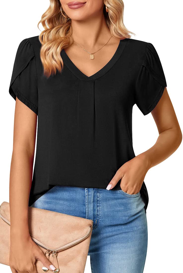 PANOZON Mujer Camiseta Casual Cuello V Mangas Cortas para Verano Elástico T-Shirt Top