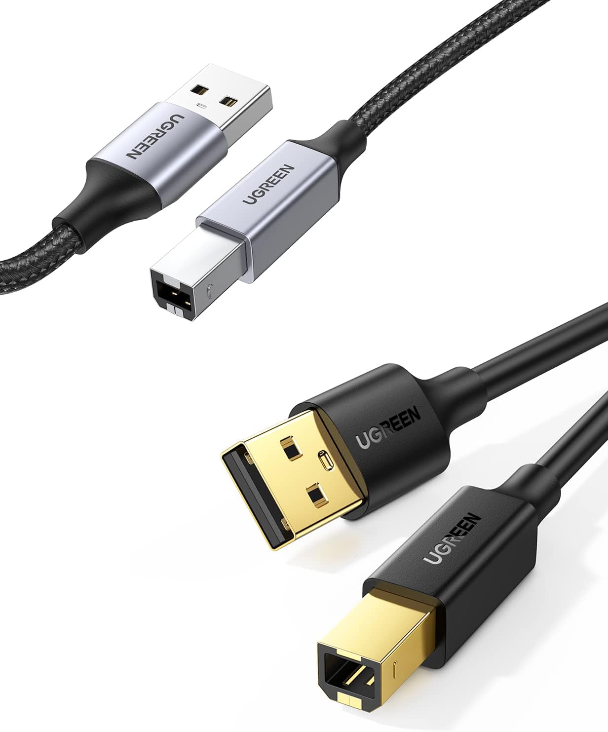         UGREEN USB Printer Cable 15FT Bundle with 6.6FT USB A-Male to B-Male Cord Scanner Cord Nylon Braided Compatible with HP, Epson, Canon, Dell, Brother, Lexmark, Xerox, Samsung, Piano, DAC and Mo
