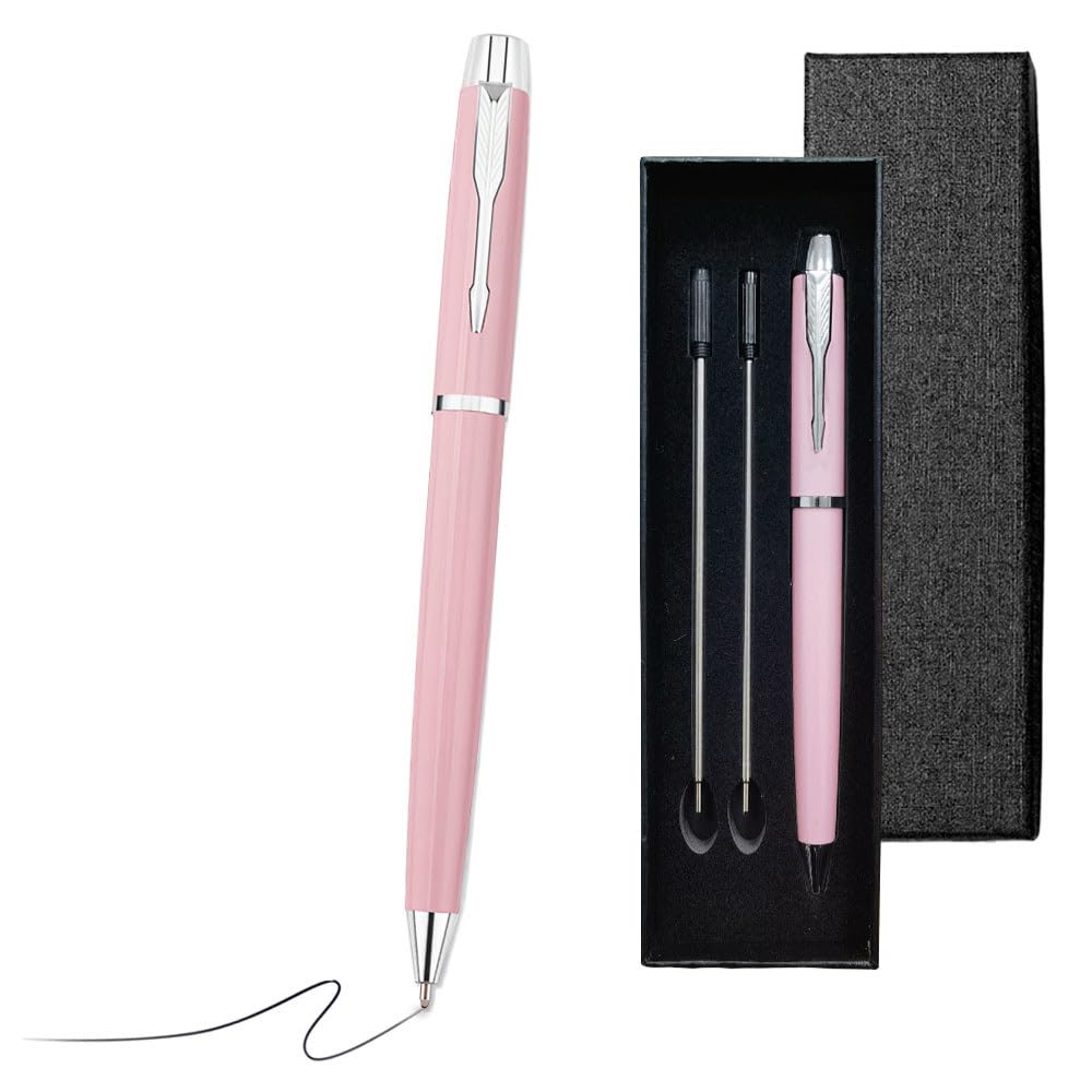 Belegao Ballpoint Pen with 2 Refills and Box - Lightweight Metal Nice Pens Set Retractable Black Ink Leakproof Smooth Writing Gifts for Women Ladies Teachers Birthday Thanksgiving, Home Office(Pink) — image 1