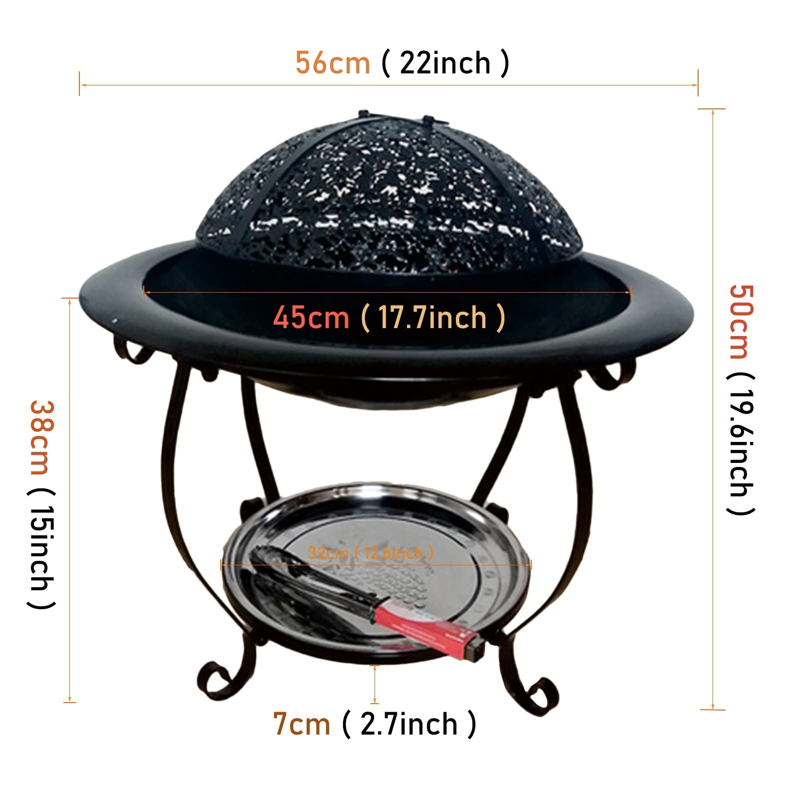 Braciere da interni per carbone/tronchi/legna per feste in giardino, patio, barbecue, riscaldamento con coperchio in rete e griglia per stufa esterna
