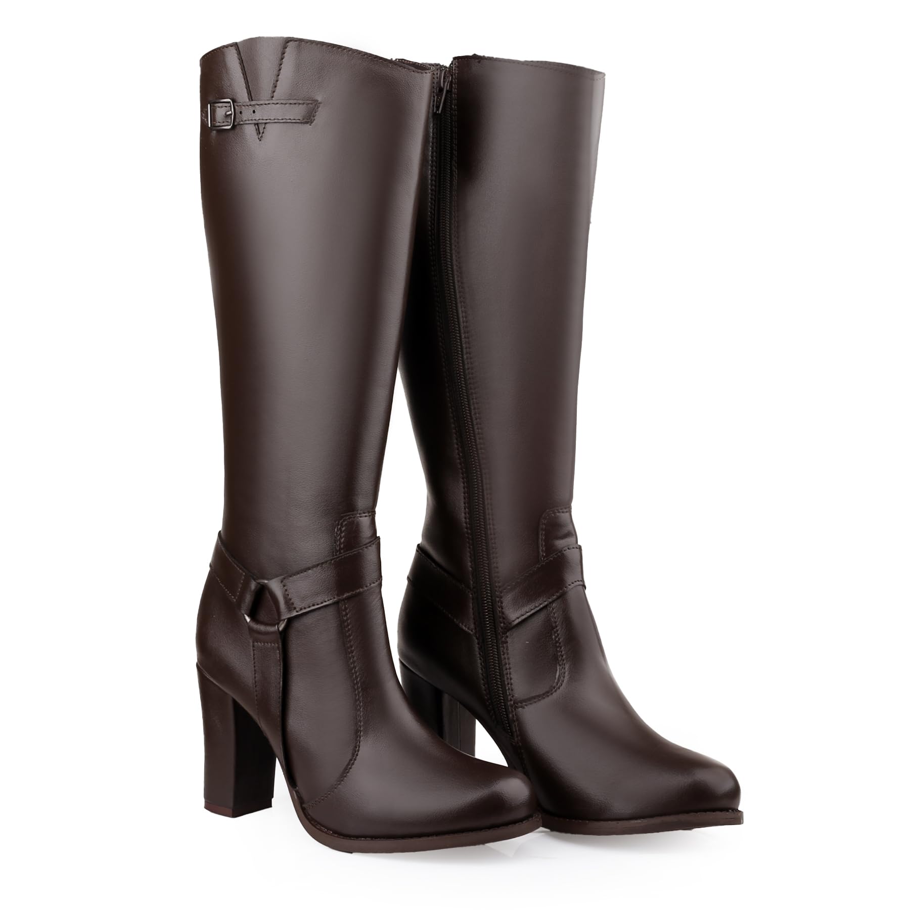 yuvrato baxi Women's 9 Cm Block High Heel Height, Casual Formal Buckle knee Length Boot With Faux Leather Material-picture-25