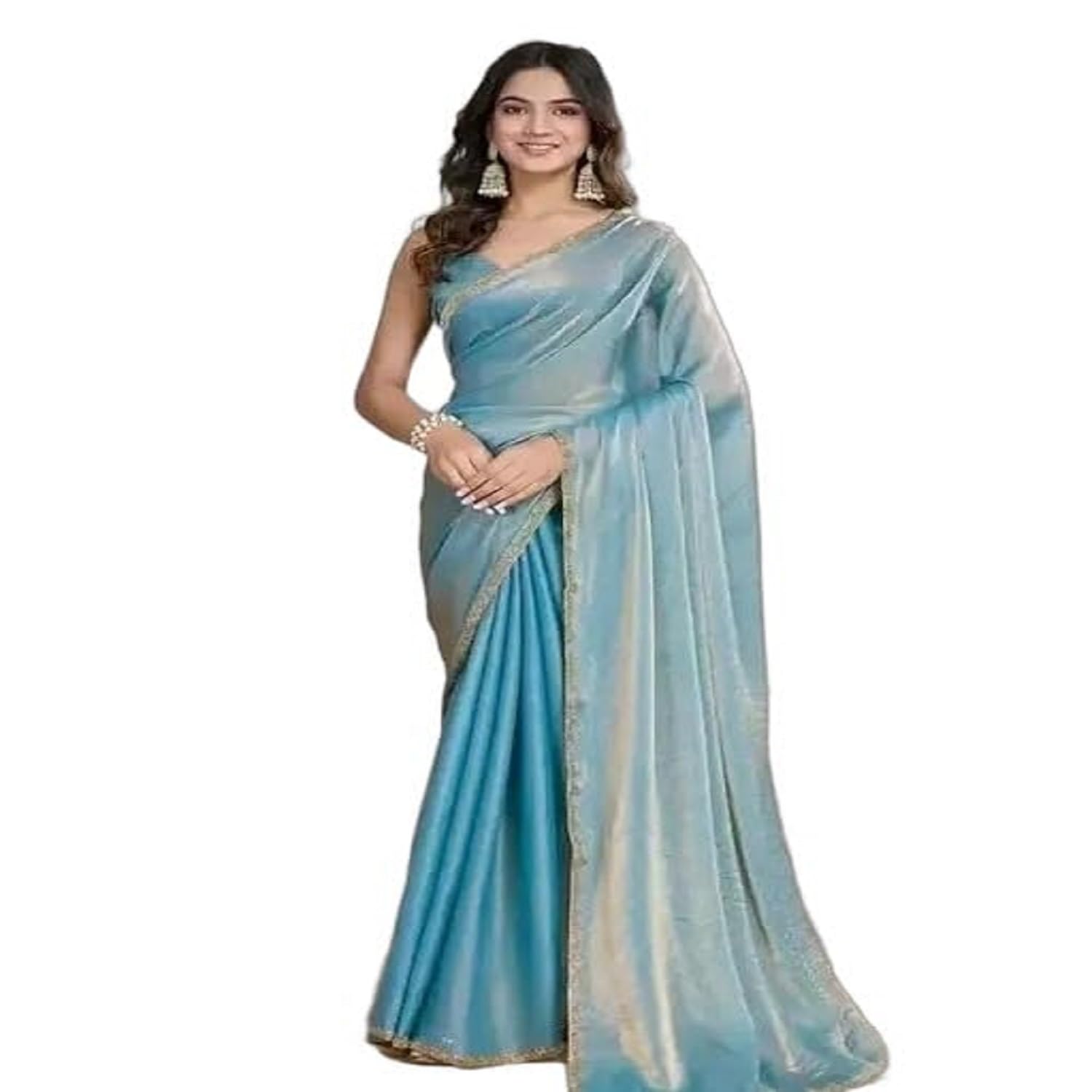 maharani weaves Women’s Soft Lichi Silk Saree with Zari Border | Festive Saree with Blouse Piece (FIROZI)-picture-11