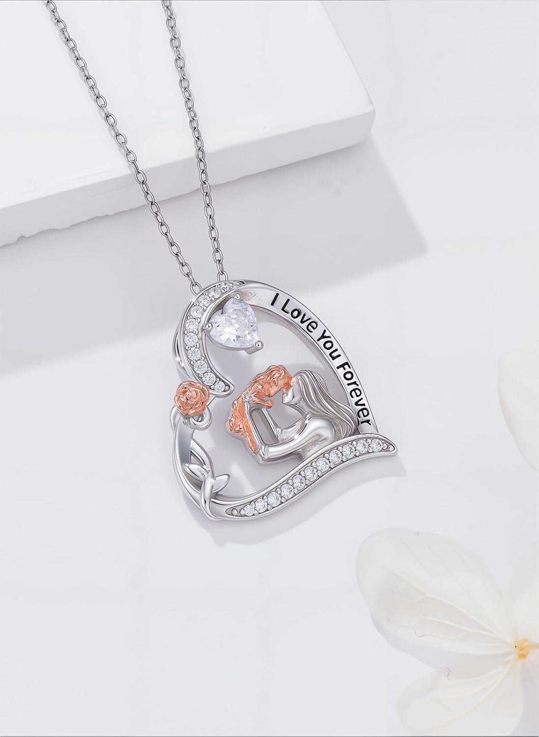 Mother Daughter Pendant Necklace, 925 Sterling Silver Mom and Daughter Jewelry, Birthday Christmas Mother's Day Gifts for Mom Daughter Grandmother - Image 3