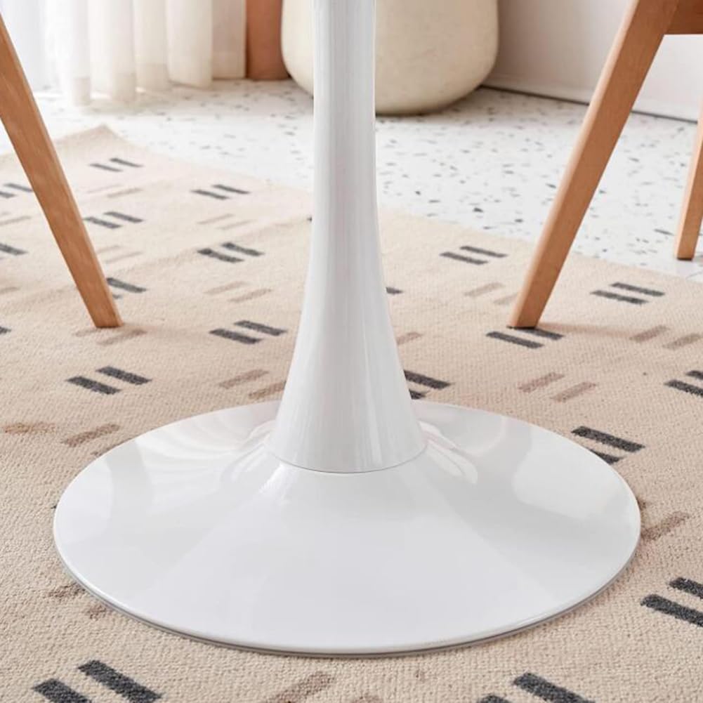 Mesa de comedor redonda moderna de tulipán, parte superior de granito con pedestal de metal para cocina y comedor, mesa de café, mesa auxiliar de ocio/blanco/60 cm