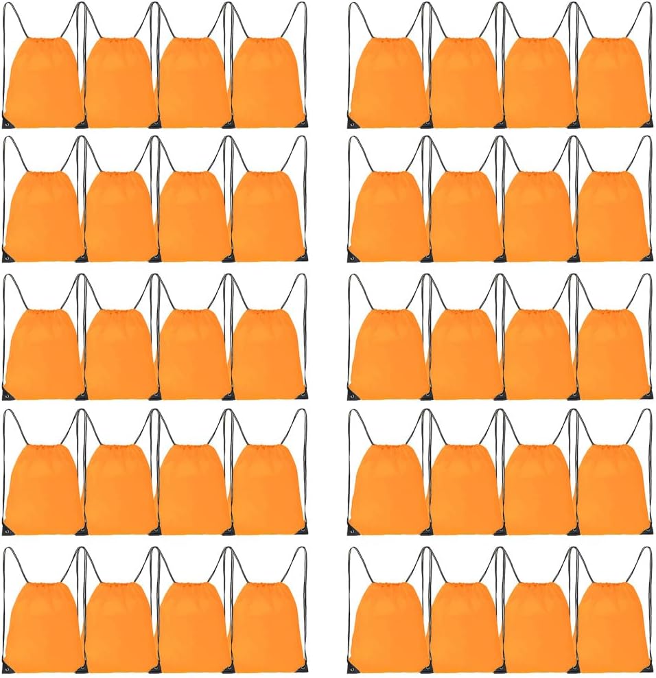 40 Pcs Drawstring Bags, Bulk Drawstring Backpack, Nylon Cinch Draw String Sport Bag, Orange