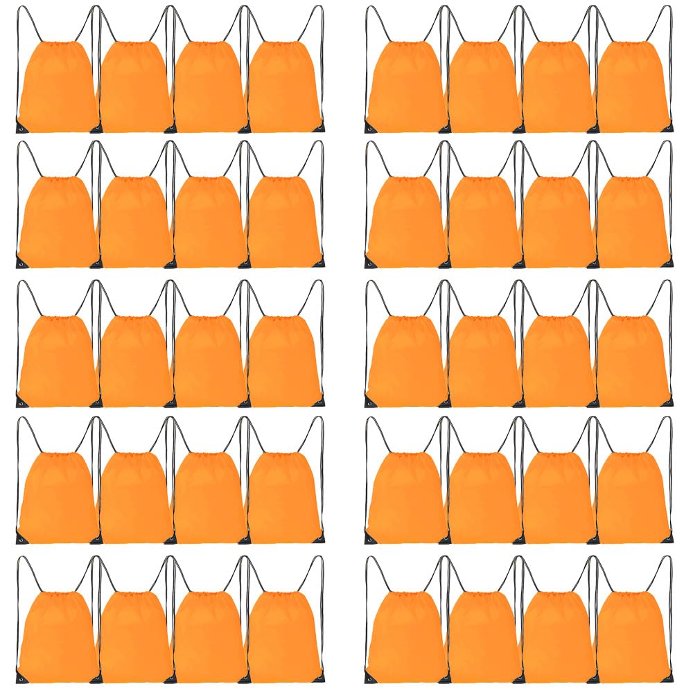 40 Pcs Drawstring Bags, Bulk Drawstring Backpack, Nylon Cinch Draw String Sport Bag, Orange