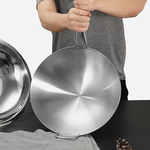 Miniatura 6 de Happyyami Wok tradicional de acero al carbono martillado a mano con mango auxiliar de madera y acero, wok de acero inoxidable, sartén de cocina para