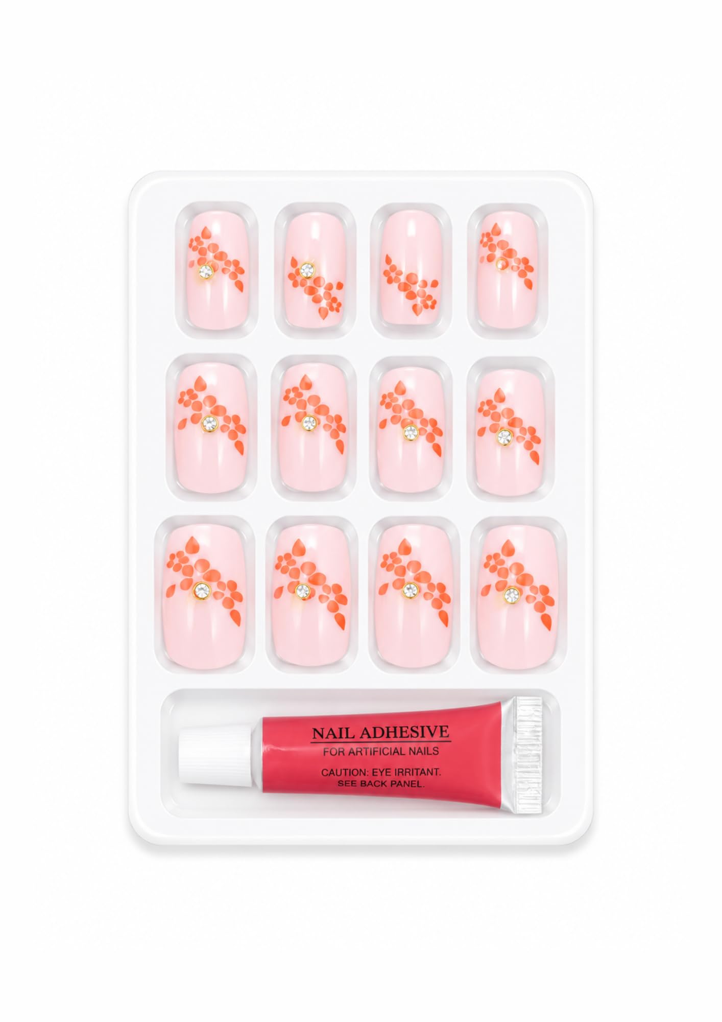 Printed floral casual wear artificial nails, floral print, stylish, daily wear, glossy, peach (Pack of 12 nails)-image-19