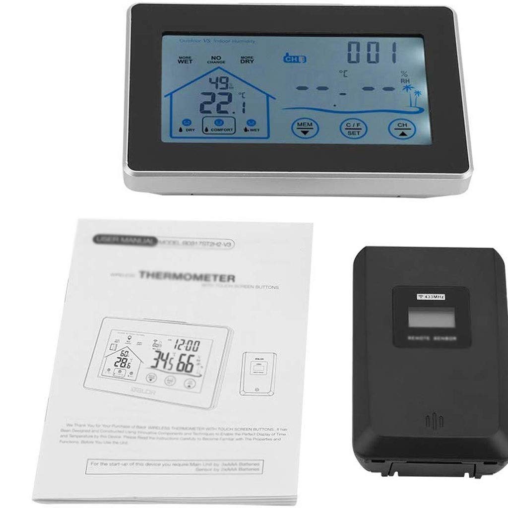 Digital Hygrometer, Indoor Outdoor Thermometer to Monitor Temperature with Remote Sensor Weather Forecaster