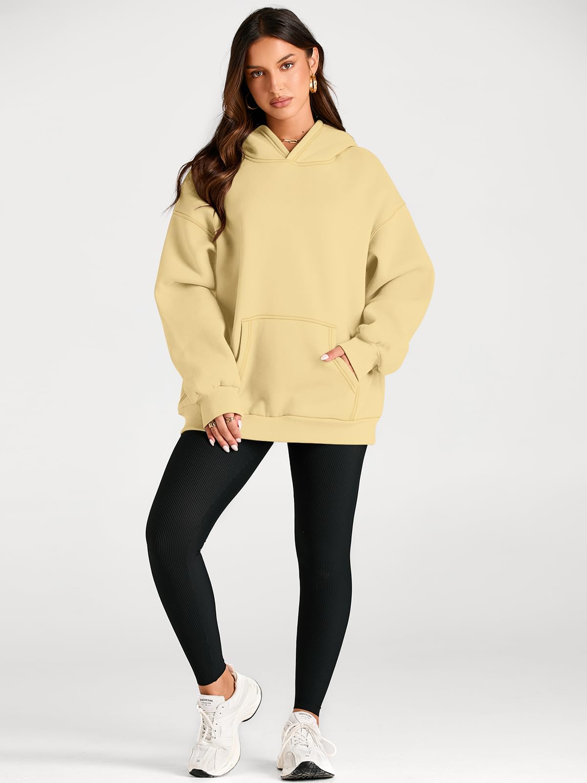 Trendy Queen Womens Oversized Hoodies Fleece Sweatshirts Fall Fashion Pullover Sweaters Winter Clothes: Light Yellow X-Small