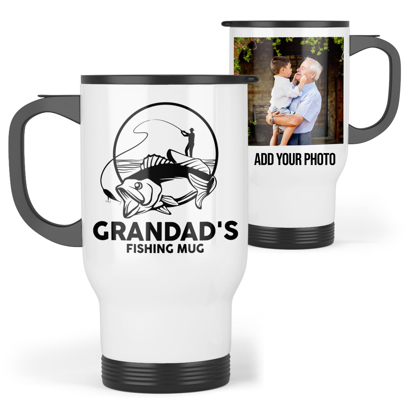 Personalised Grandad Fishing Mug | Add Your Photo | Personalised Grandad Fishing Travel Mug, Personalised Grandad Fishing Gift | Grandad Fishing Present