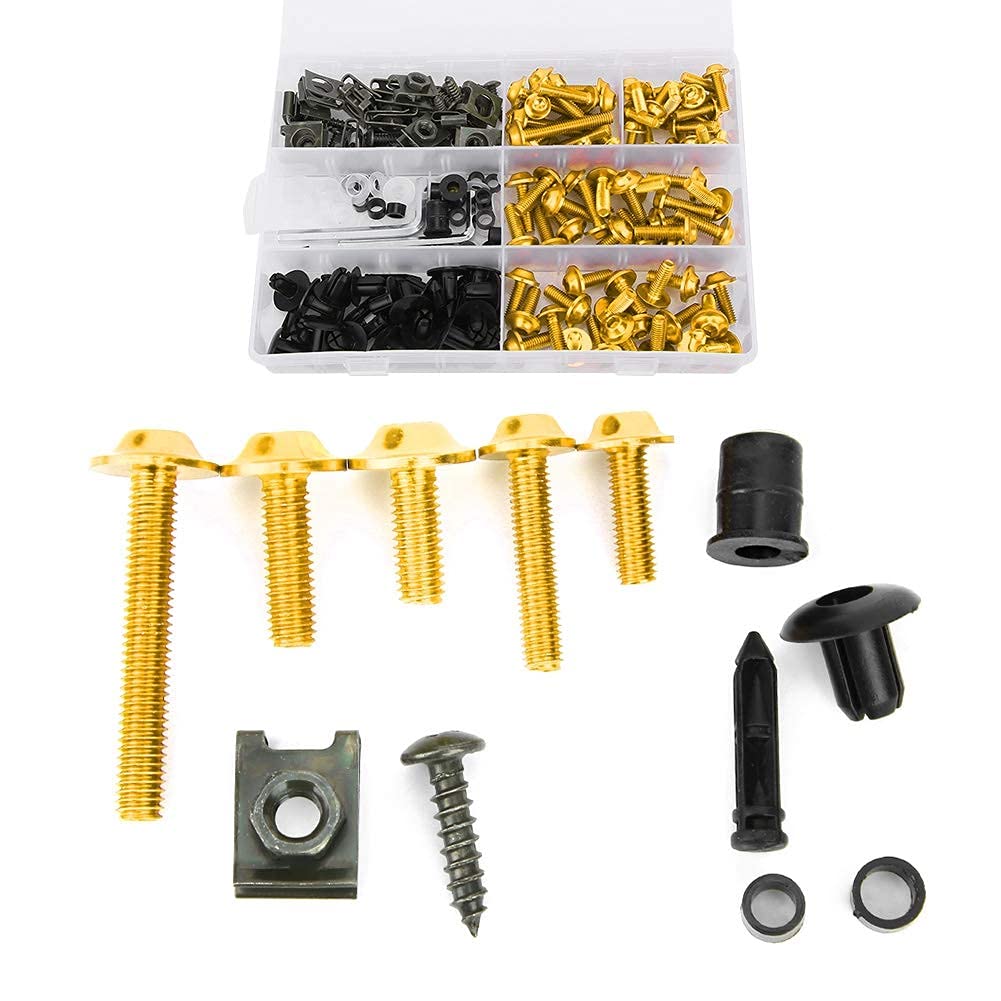 Motorrad Verkleidungsschraubensatz Windschutzscheibe Schrauben 198 Stück M5 M6 (Gold)