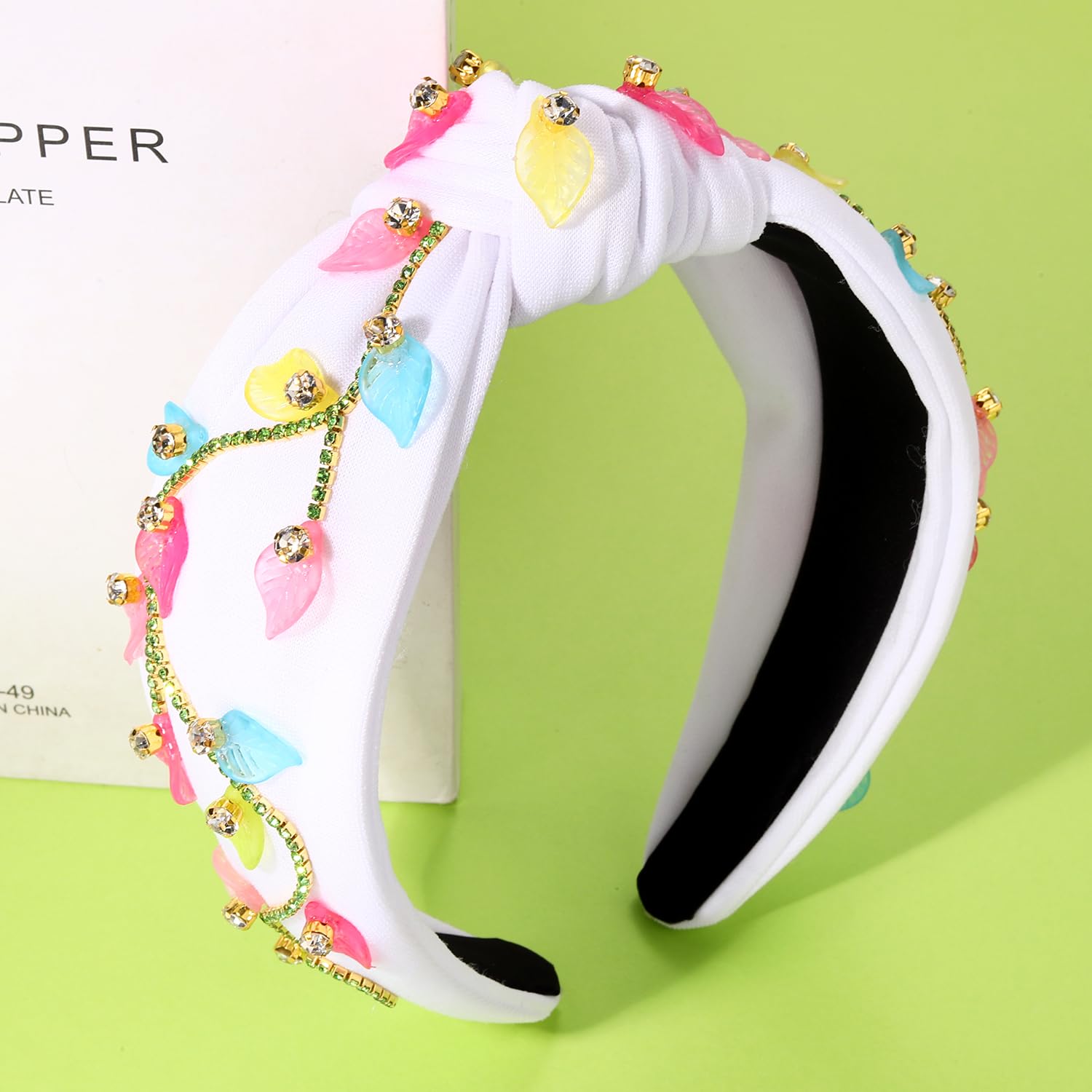 NVENF Summer Strawberry Headband for Women Fruit Headbands Tropical Leaf Headbands Summer Beach Hairbands Hair Accessories Outfits (Leaf A-White) - Image 4