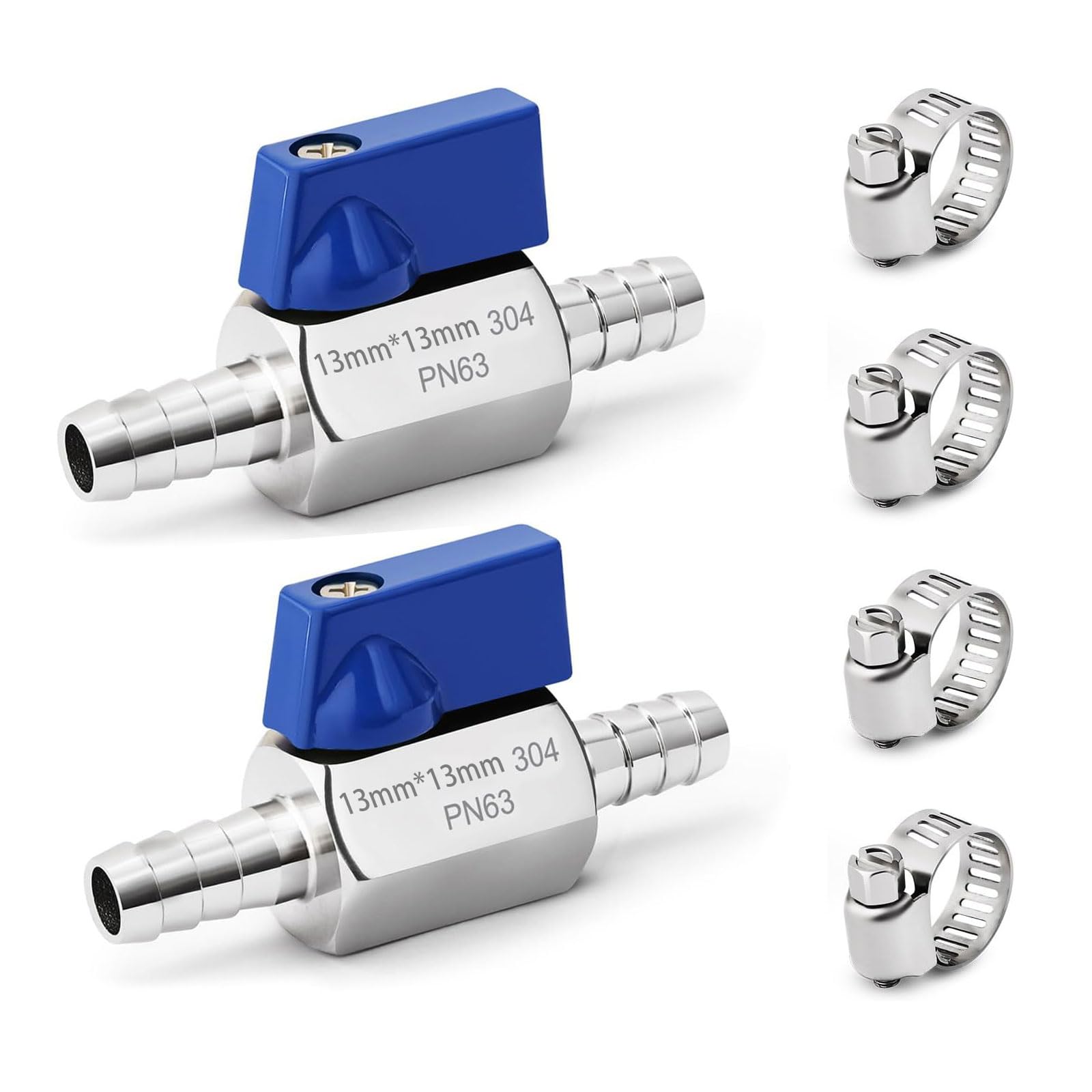 Photo 1 of 2 Pack 1/2" Hose ID Barb Mini Ball Valve, Stainless Steel Small Shut Off Valve with Clamps Kit for Water Oil Gas (1/2 Inch)