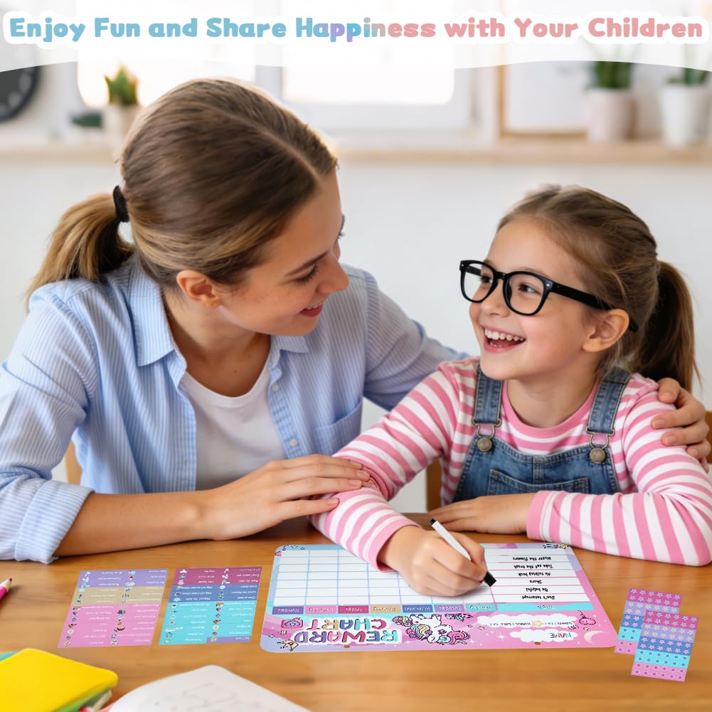 Ainiv Tabella delle Ricompense Magnetiche per Bambini, con 52 Comportamentali, 120 a Forma di Stella, Tabella di Apprendimento della Responsabilità per l'uso del Vasino, Buone Abitudini (Unicorno)