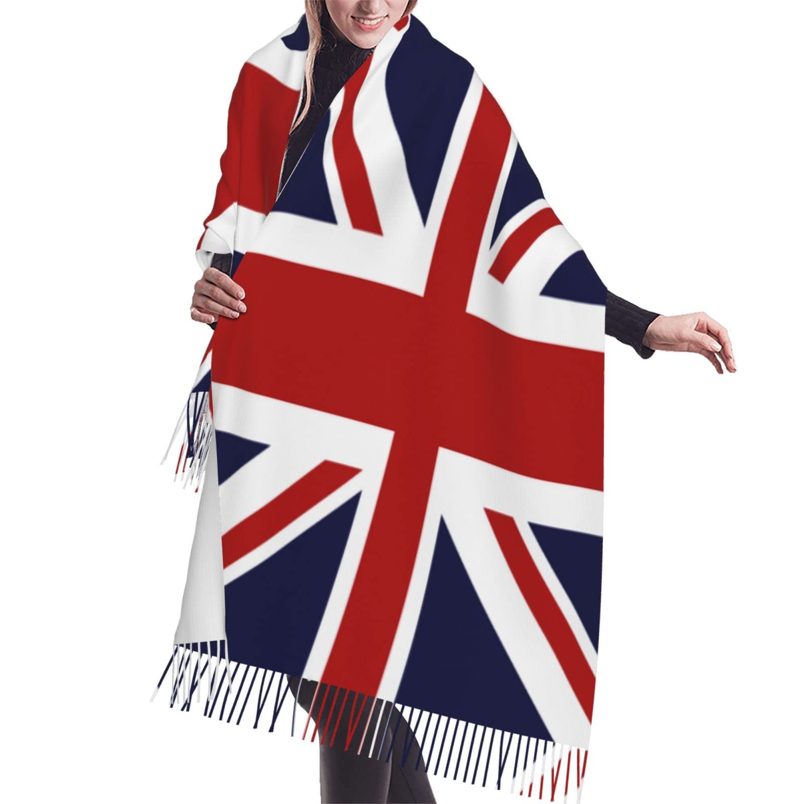 ODHHGDF Women Fringed Scarf Fashion Warm Long Shawl Scarf Union Jack British Flag Wrap Shawl Scarf 27x77 Inch