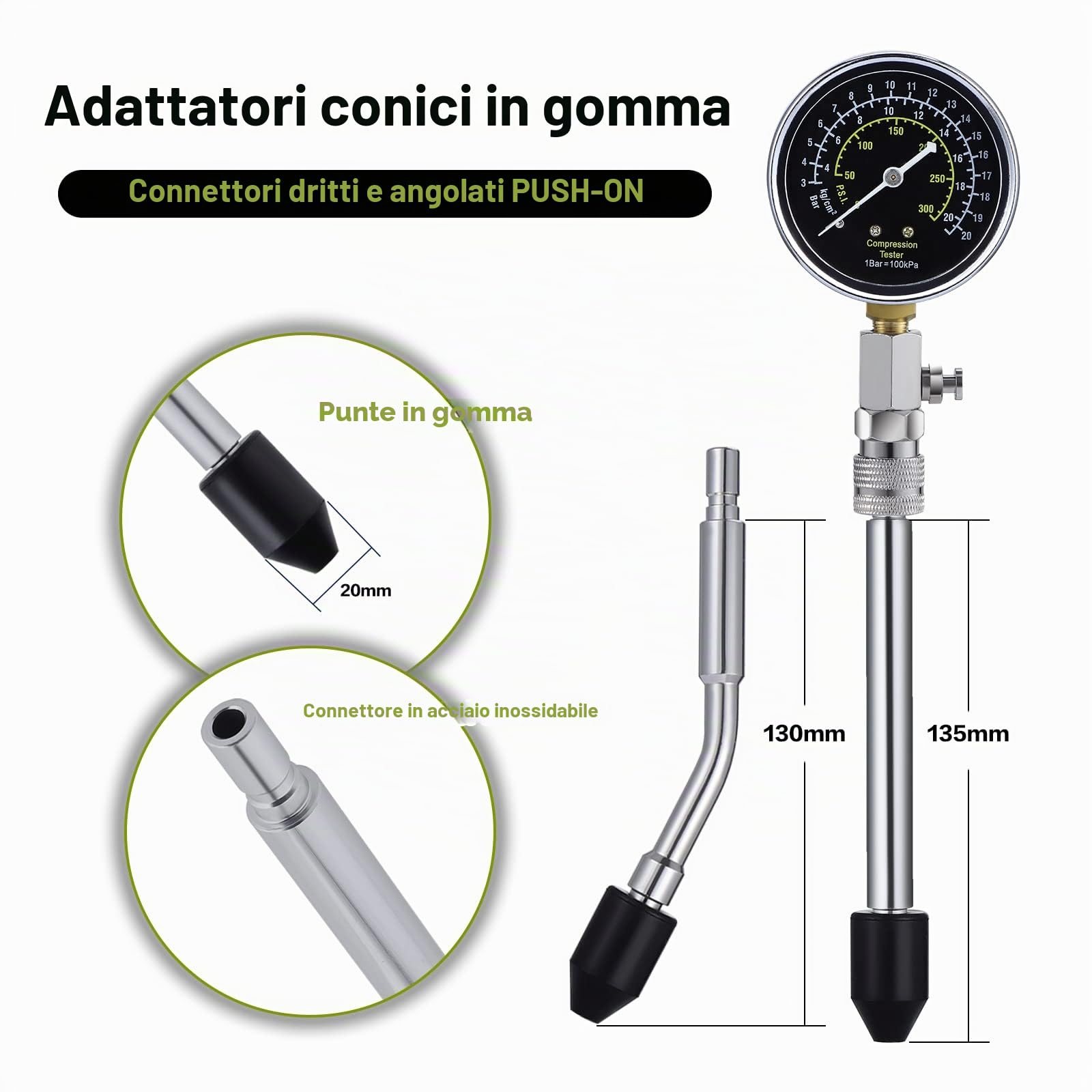 Tester di compressione per cilindri, tester di compressione per motori a benzina, auto e moto kit tester di compressione strumento diagnostico