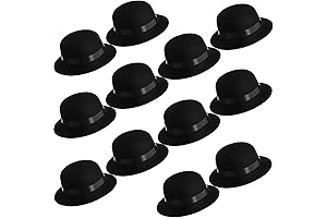 12 Piece Black Derby Hats for Children and Adults