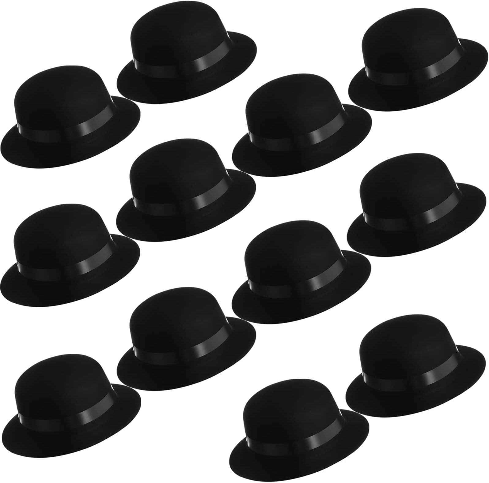 12 Pieces Black Bowler Derby Hats Bulk 1920s Party Supplies, Plastic Bowler Cap, 1920s Party Dress Derby Cap for Adults Unisex Costume Party Hats for Halloween, Masquerades Party