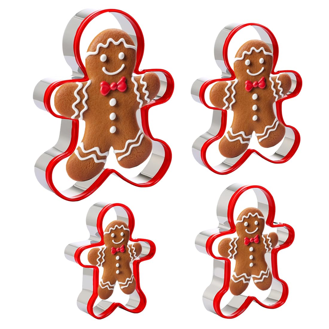 Lebkuchenmann Ausstecher 4 Stück Lebkuchenmann Ausstechformen Weihnachten Ausstecher Plätzchen Lebkuchen Edelstahl Lebkuchenform Keksausstecher Weihnachten für Kinder Geburtstag Backen Basteln Torten