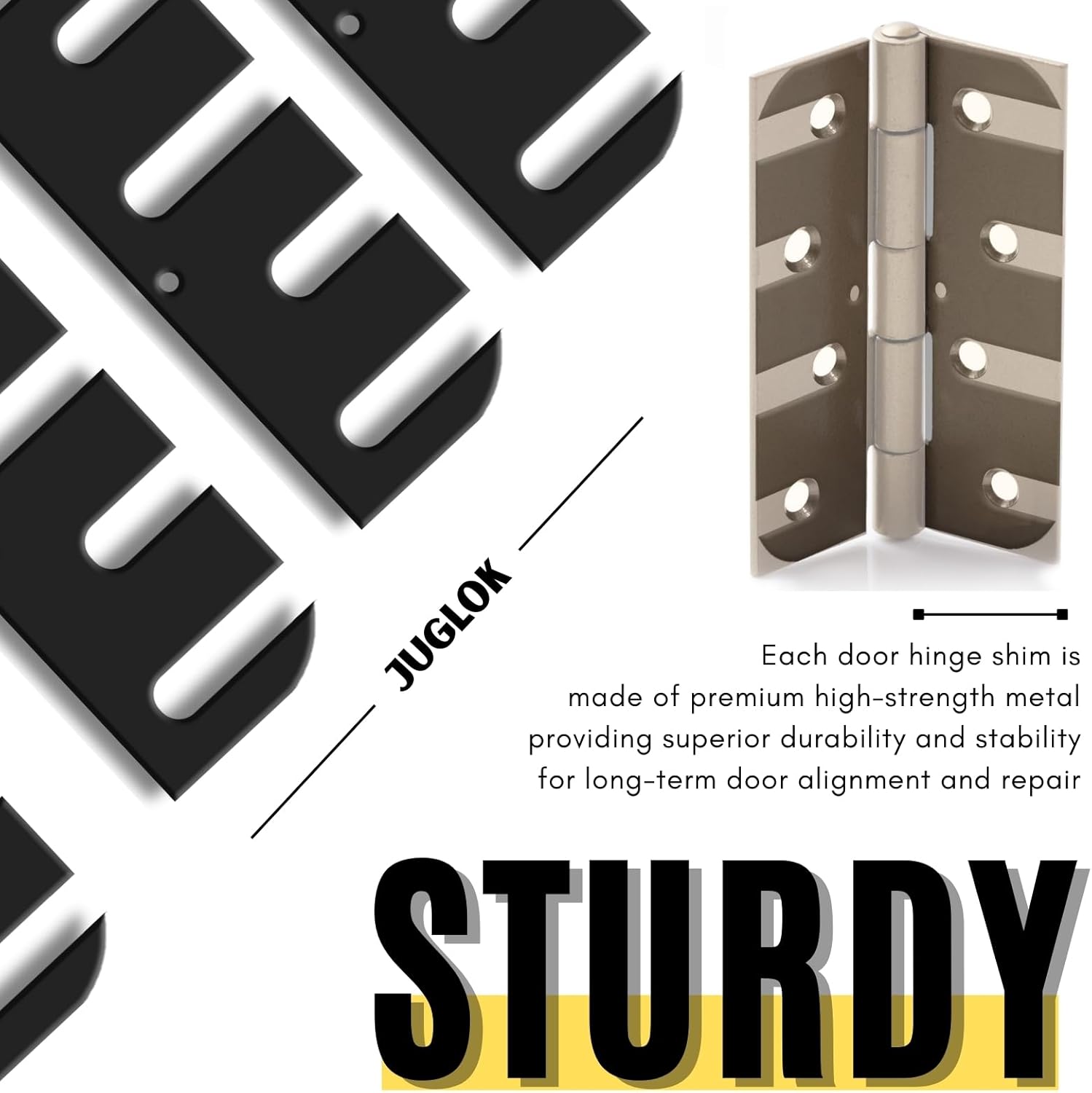 Heavy Duty Door Hinge Shims 12 Pack (C-Shape Slot with Offset Screw Layout), High-Strength Metal Shims with Anti-Corrosion Coating for Door Alignment & Repair, Residential & Commercial Use (4 Inch)