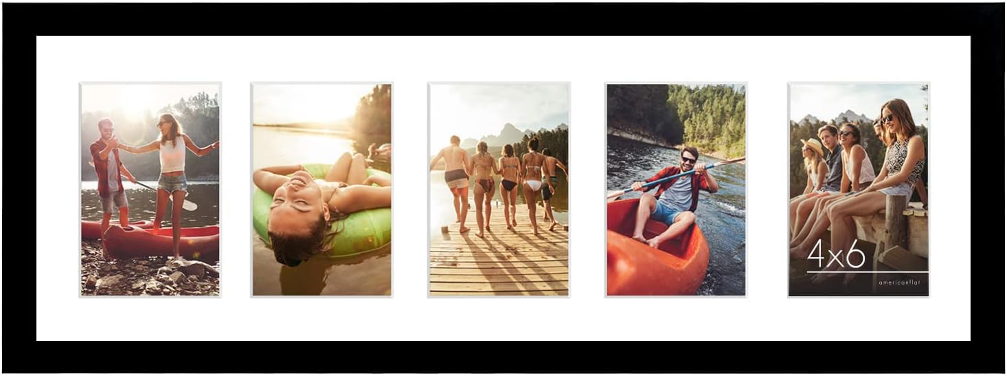 4x6 Collage Picture Frame with Shatter-Resistant Glass - Fits Five 4x6 Photos or Use as One 8x24 Picture Frame - Signature Collection - Collage Frames for Wall Display - Black