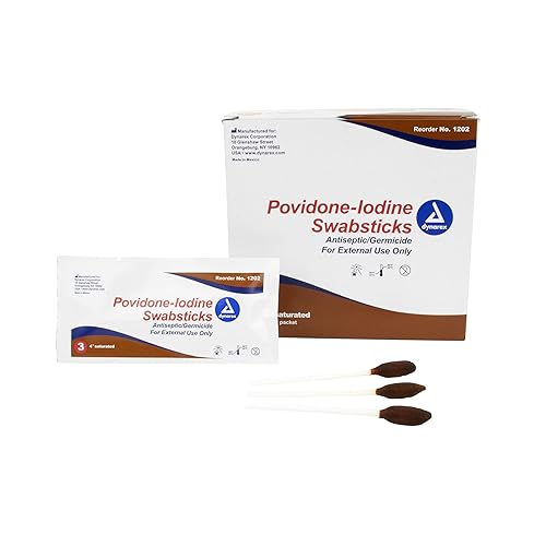 Dynarex Hisopos de yodo povidona, práctico antiséptico para garantizar la preparación de la piel, marrón, 1 caja de 25 paquetes de papel de