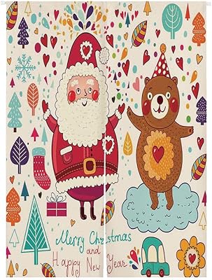 Amazon クリスマスデコレーション 和風 風景のれん 85 1 サンタとテディベアヴィンテージクリスマスオーナメントパーティーキッズ保育園の装飾 暖簾 おしゃれ 北欧 プレゼント 贈り物 マルチ のれん オンライン通販