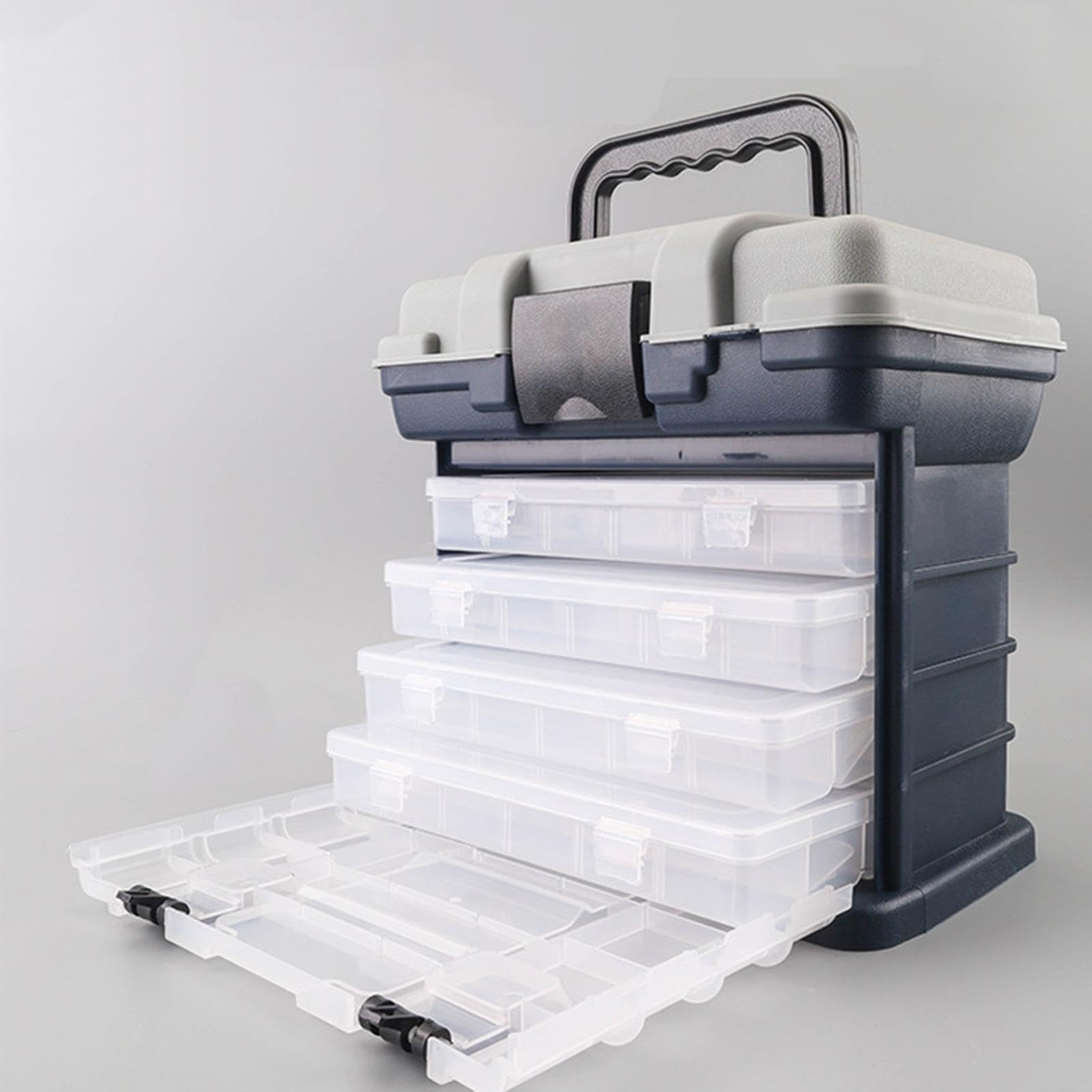 Caja de aparejos de pesca, organizador portátil de aparejos de pesca de ABS, múltiples compartimentos, almacenamiento de aparejos de pesca con 4 cajones, organizador de caja de aparejos, caja | ABS, múltiples compartimentos, almacenamiento de aparejos de