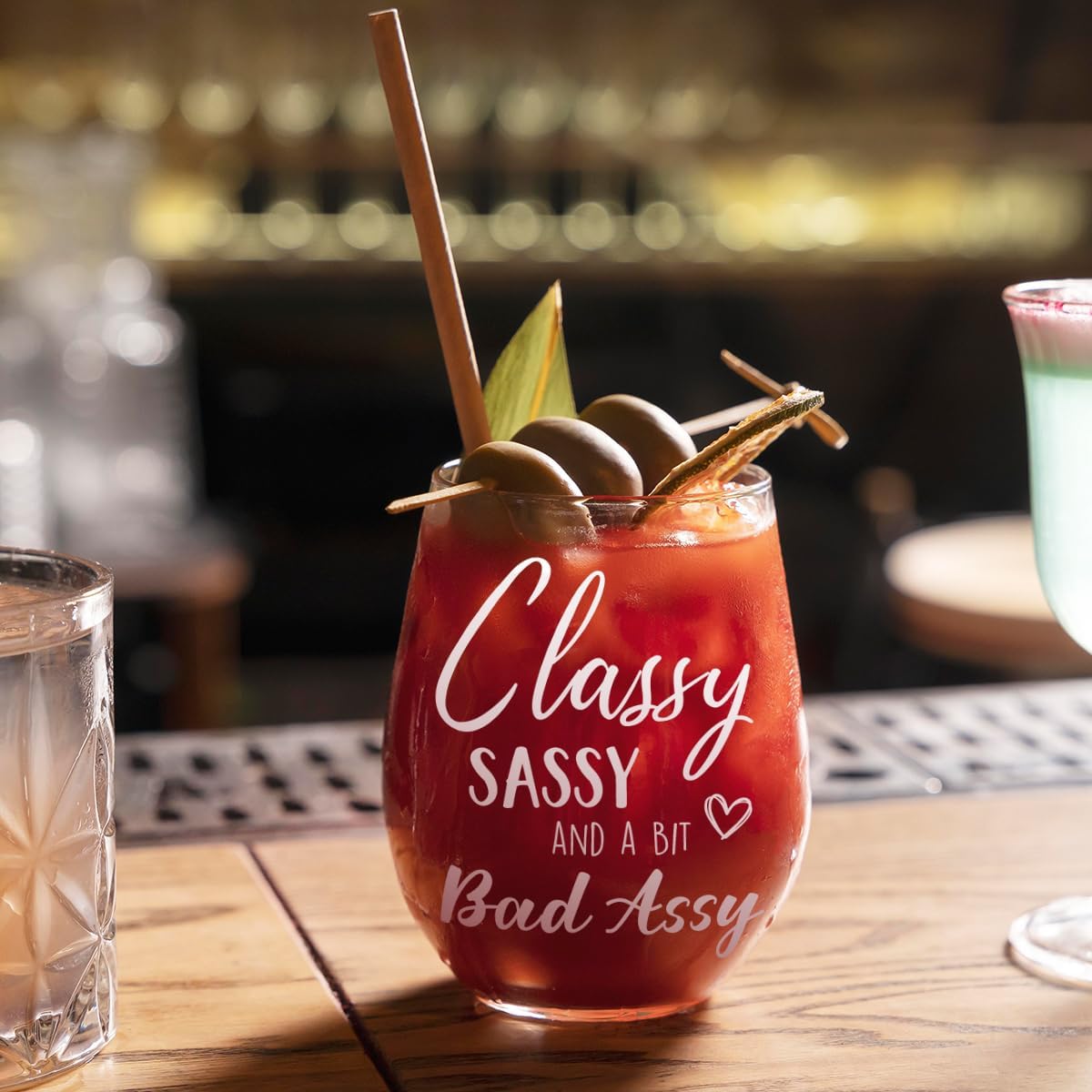 Funny Stemless Wine Glass Birthday Gifts for Women,Gag Thank You gifts for Her,Mom,Daughter,Niece,Sister,Friends,Coworker, Classy, Sassy And A Bit Bad Assy,Cute Wine Glasses for Christmas -39 - Image 3