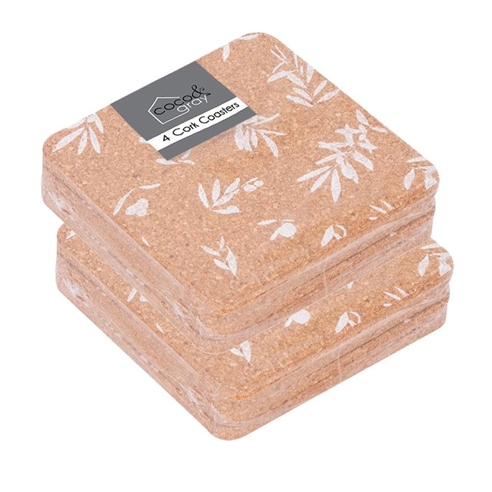 YöL 8 White Floral Cork Coaster Surface Protection Dining Table Drink Tea Coffee