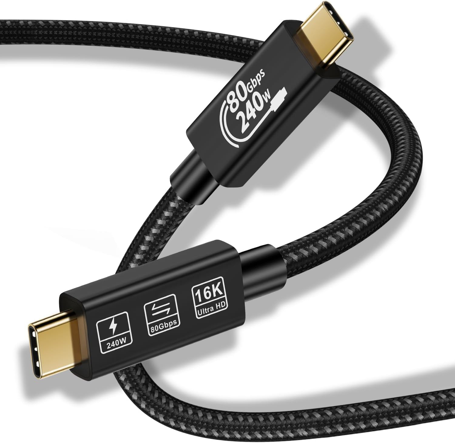 CABLEDECONN Thunderbolt 5 Extension Cable 2m USB 4 Super High Speed 80Gbps Data 240W Quick Charging 16K Ultra HD Video Connection USB Type-C
