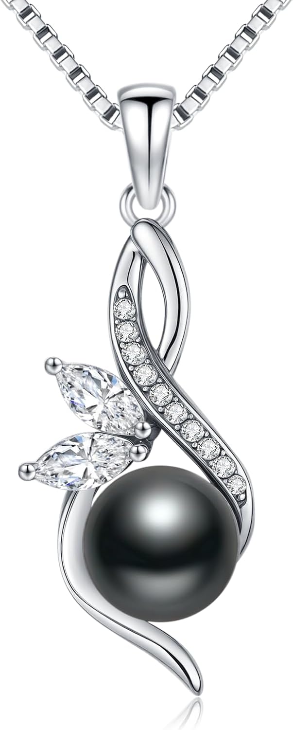 Tahitian Black Pearl AAAA 18K Gold Plated Sterling Silver Trendy Pendant Necklace for Women Wife Mom Girlfriend Valentine Her Jewelry Gift for Anniversary Birthday Christmas