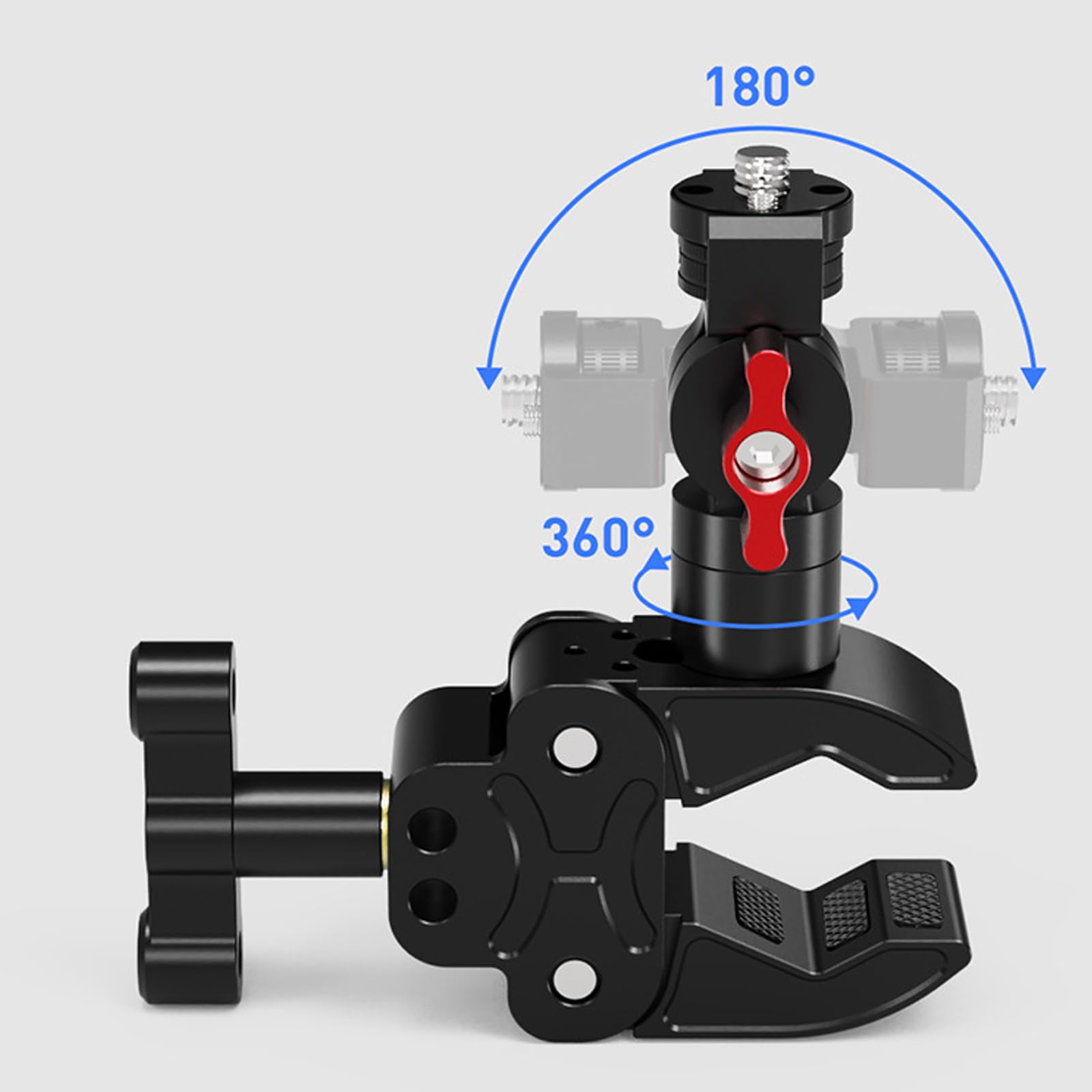 Staffa per action camera, super morsetto, regolabile a 360 gradi, con estensione da 1/4", convertitore treppiede per manubrio, accessorio per fotocamera resistente per vlog da viaggio