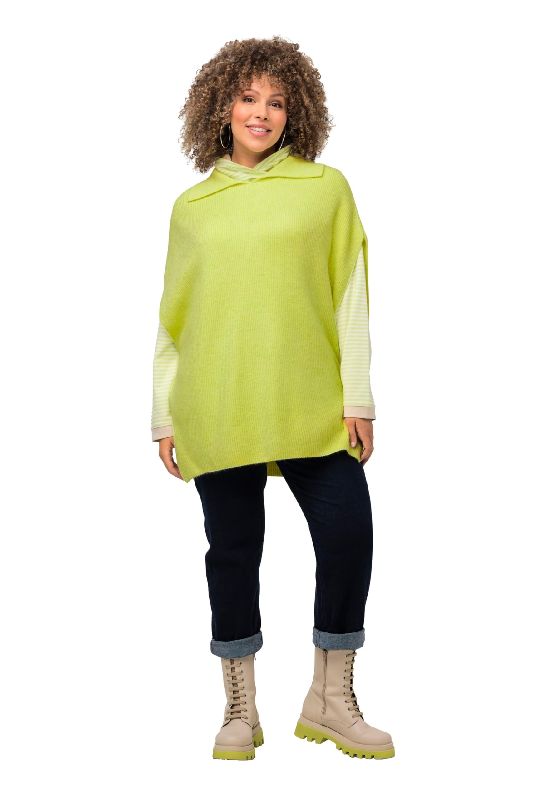Ulla Popken Damen große Größen Übergrößen Plus Size Pullunder, Rippstrick, Oversized, Strickkragen, ärmellos 823479