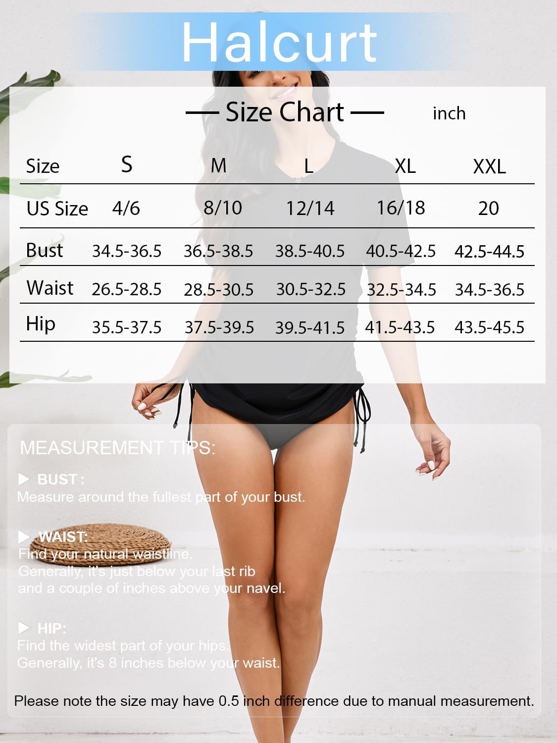 Halcurt Camiseta de natación de manga corta con media cremallera para mujer, con cordón ajustable, UPF50+