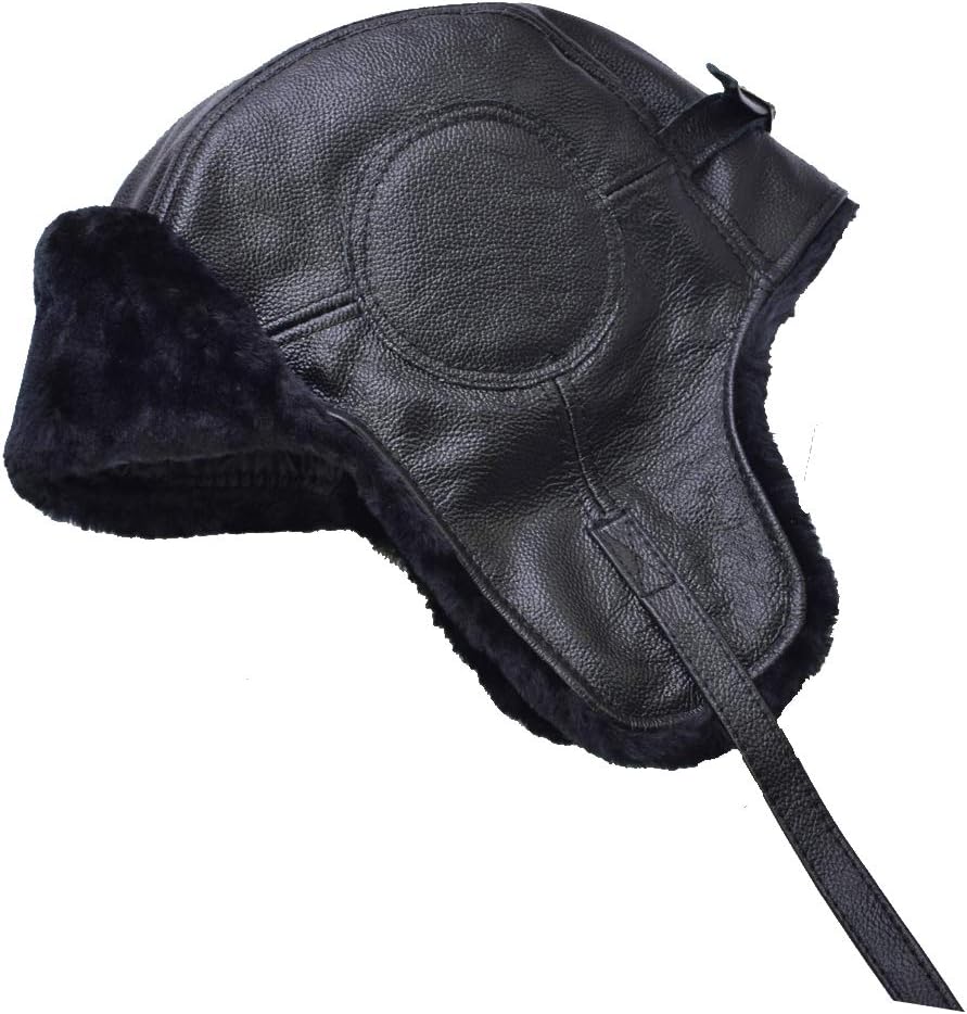 Aviator Pilot Hat Leather Winter Trapper Trooper Faux Fur Ear Flaps Hat
