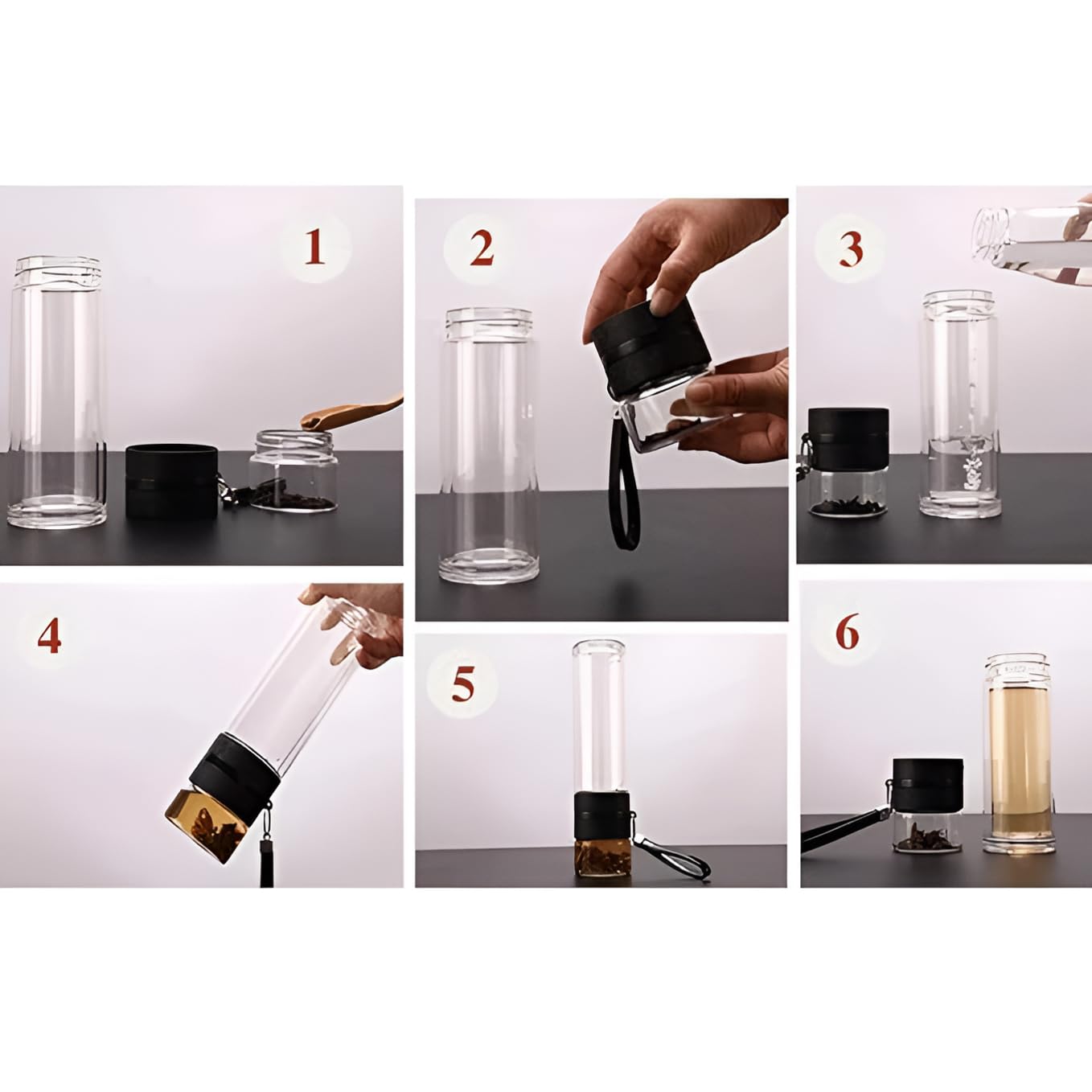 SHREE KASHTBHANJAN INTERNATIONAL Glass Tea Infuser Bottle Tea Flood Cup Double Wall Borosilicate Portable Travel Tumbler Mug Leakproof for Loose Leaf Flower Herbal Tea Bags /350ML (Pack of 2) 2