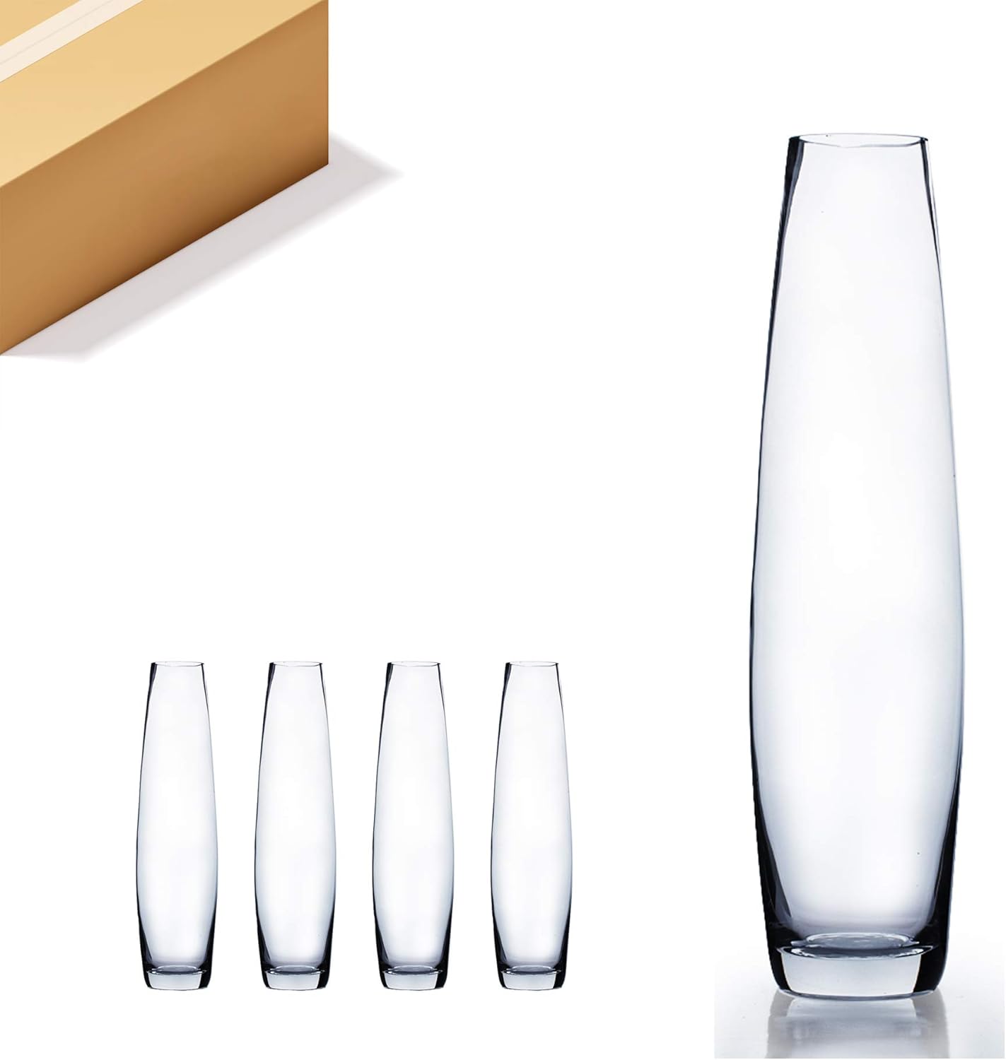 WGV Tall Bullet Glass Vase, Width 4.3", Height 16", (Multiple Sizes Choices) Clear Oval Urn Floral Planter Container Storage Centerpiece, Wedding Event Home Decor, 1 Piece (VFV0316)
