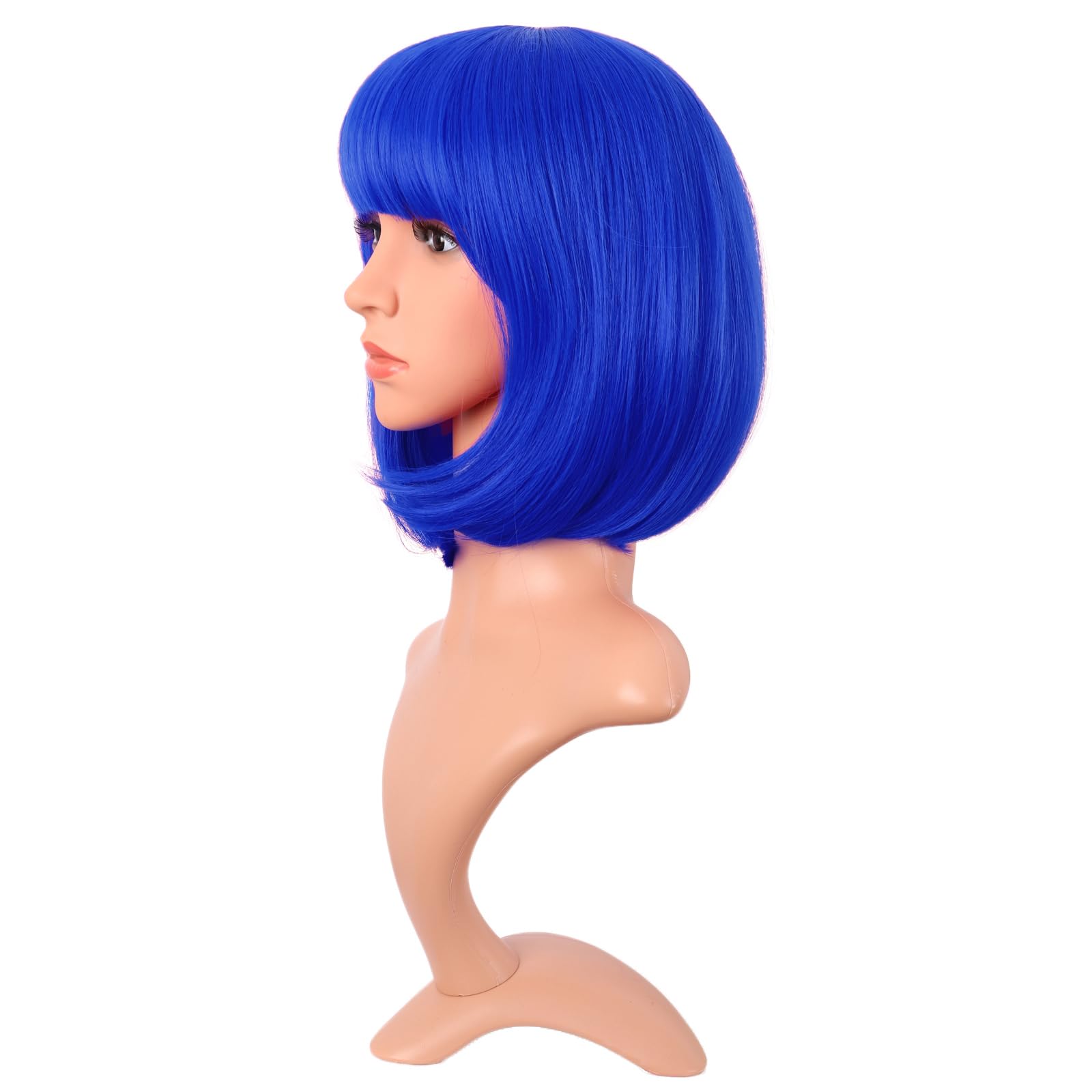 MapofBeauty 12 Inch /30 cm Fashion Lady Short Straight Synthetic Flat Bangs Bob Wig (Navy Blue) - Image 2