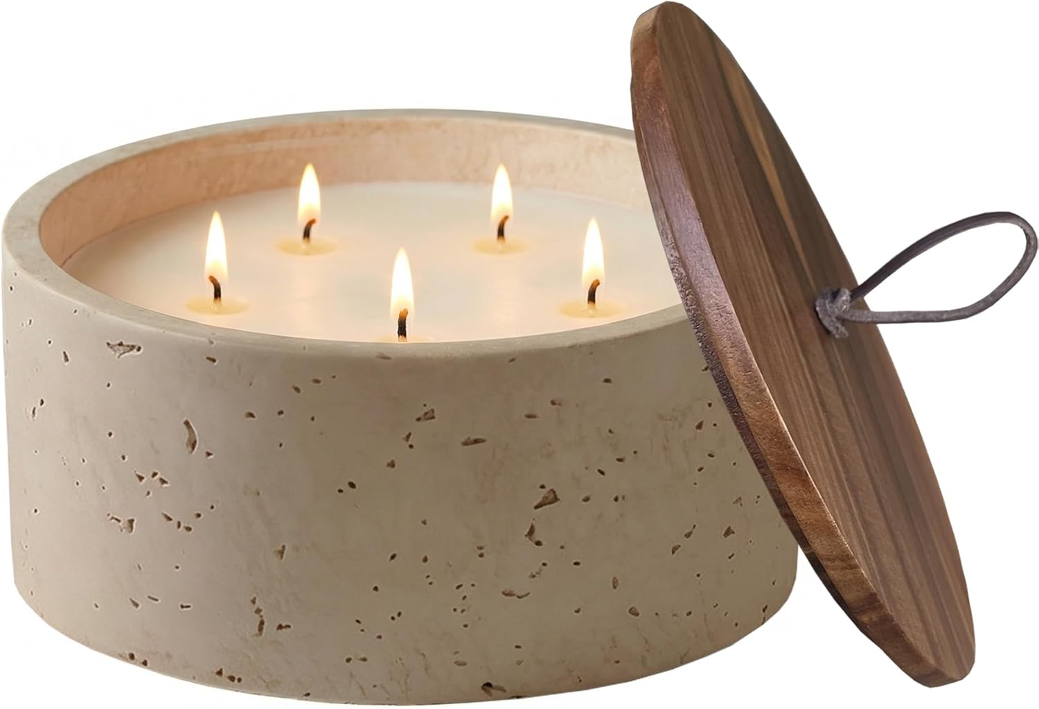 Scented Candle - Sea Salt & Bergamot & Coconut, 42 oz. 5 Wick Large Candle Made with Coconut Oil and Soy Blend Wax | Acacia Wood Lid