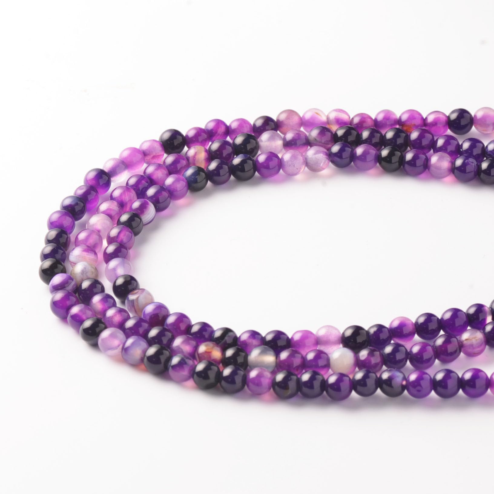 6mm Purple Striped Agate Stone Beads for Bracelets Making, Gemstone Beads for Jewellery Crafting (55~60Pcs)
